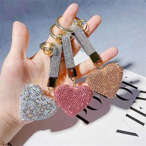 Porte-clés fait à la main en cuir pleine strass en forme de coeur créatif sac de mode coréen charme porte-clés porte-bijou cadeau G230526