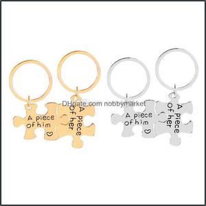 Porte-clés Bijoux 2 Pcs Couples Cadeau Alliage Un Morceau D'elle Lui Lettre Puzzle Dogtag Porte-clés Porte-clés Saint Valentin Drop Delivery 2021 Inw9U