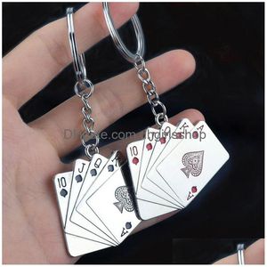 Porte-clés en métal Royal Flush Poker carte à jouer porte-clés rouge noir sac porte-clés suspendus bijoux de mode et bijoux Dh5Tq
