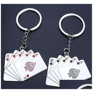 Porte-clés en métal Royal Flush Poker carte à jouer charmes porte-clés rouge noir porte-clés sac suspendu bijoux de mode bijoux Dharm