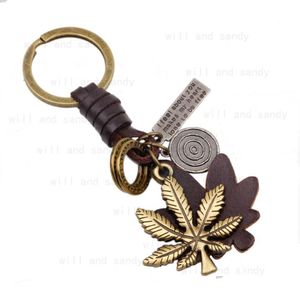 Porte-clés rétro métal feuille d'érable porte-clés en cuir porte-clés sac tentures ornement mode bijoux livraison directe Dhrtv