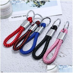 Porte-clés Simple Weave Ring Ancient Sier Bronze Keychain Bag Hangs For Women Men Fashion Jewelry Will And Sandy Black Red Blue Drop D Dhdkm