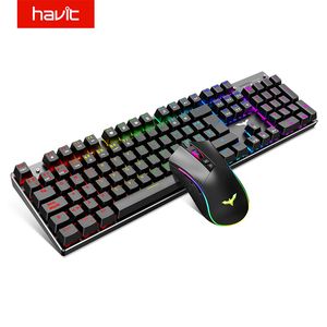 Clavier Souris Combos Havit Gaming Mécanique Clavier et Souris Combo 4800DPI 7 Boutons Souris Filaire Bleu Commutateur 104 Touches Arc-En-Ciel Rétroéclairé Claviers 230715