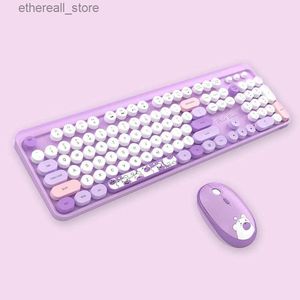 Teclados 2023 Novo Cute Mute Wireless Keyboard Mouse Set Full Size Rosa Apricot Azul Verde Roxo para Ipad Tablet PC Laptop Computador Q231121