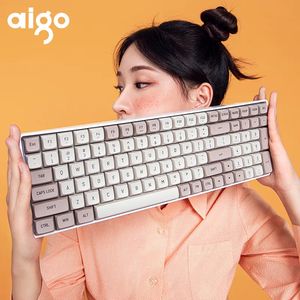 Claviers Aigo A100 clavier mécanique de jeu 2.4G sans fil USB type-c filaire bleu commutateur 100 clé échange clavier de joueur Rechargeable 231130