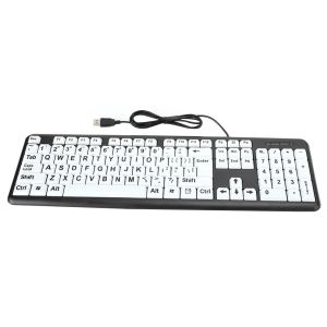 Clavier clavier noir à basse vision clavier USB vieil câblé caval avec des grandes touches imprimées blanches