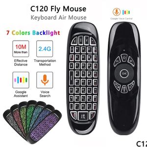Teclados C120 Air Mouse 2.4G RF Smart Remote Control 7 Color Backlight Inglés Teclado inalámbrico para Android TV Box Drop entrega Com Otzjt