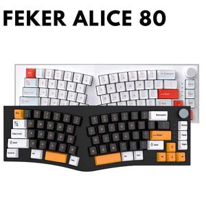 Tastaturen FEKER Alice 80 Alice80 VIA Ergonomische mechanische Tastatur RGB Süd/Nord ausgerichtetes Licht Hot Swap Tri-Mode-Knopfschalter-Tastenkappen-Kit G230525