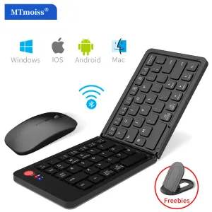 Claviers clavier Bluetooth pliable portable avec souris sans fil 2.4 g, clavier ultra slim rechargeable compatible iOS Windows