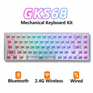 Teclados GKS68 Bluetooth 2 4G Kit de teclado mecánico personalizado inalámbrico 60 intercambiables RGB retroiluminado PCB DIY 3 modos 231117