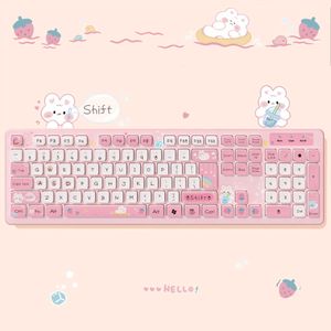 Teclados Kawaii Pink Wired Keyboard para PC de oficina con Mute Click Gaming Keyboard para Girl Gaming Accessories Keyboard Green Blue Purple G230525