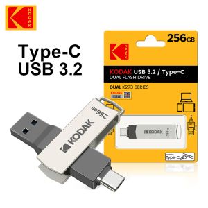 Claviers Kodak K273 OTG USB 3.0 Drives Flash USBC Pen Drive 64 Go 128 Go 256 Go USB3.1 Drives de stylo haute vitesse Typec avec longe en cuir