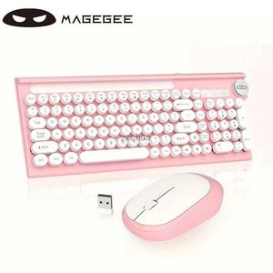 Claviers Magegee V630 clavier et souris sans fil Combo MageGee 2.4G USB 101 touches clavier de machine à écrire sans fil étanche mignon rond RetL240105