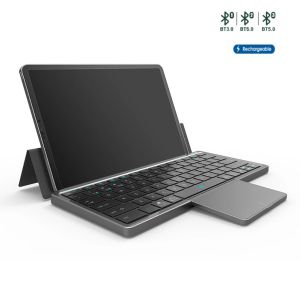 Teclados MultiDevice Bluetooth plegable Bluetooth con teclado inalámbrico de recarga portátil portátil con estuche plegable para la tableta iPad
