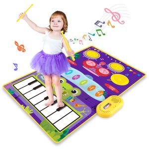 Teclados Piano 80x50cm Tapete de juego de música para niños pequeños Piso Teclado de piano Juguetes de tambor Tapete de baile con 6 instrumentos Sonidos Juguetes educativos 231206