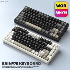 Claviers WOB Rainy75 75 Aluminium Wireless Mechanical Keyboard Gaming 2.4g Bluetooth Wired Keyboard RVB HOTSWAP GAMER NON Contact Keyboardl2404