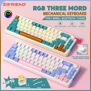 Keyboards ZIFRIEND 68 Keys Wirless Mechanical Keyboard PBT RGB Wired Bluetooth 2 4GHz Swappable 65 60 Gaming ZA68 Pro 231117
