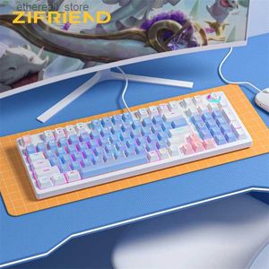 Claviers ZIFRIEND ZA98 98 touches bleu blanc clavier mécanique 90% 100% pleine taille échangeable à chaud rvb rétro-éclairé USB filaire NKRO ABS Keycaps Q231121