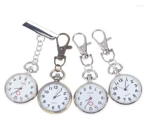 Keychains 1PCS Retro Bronze Quartz Vintage Pocket Watch Motion Keychain Cléyring Round Cadin Key Chains 5236626