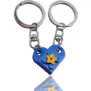 Keychains 2 PCS Love Heart Buildings Blocs Kelechain Keychain Star Brick Key Ring pour couple Creative Saint Valentin's Day Gift