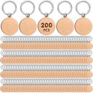 Porte-clés 200pcs porte-clés en bois vierge rond en gros bois porte-clés de voiture anneau