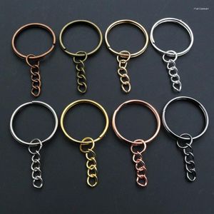 Keychains 20pcs / lot Chaîne de bague de clé (taille 25 mm) Couleurs d'or de mode rhodium plaqué de 50 mm de long clés de porte rounds