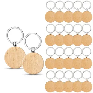 Porte-clés 20pcs rond porte-clés en bois vierge en vrac en gros porte-clés en bois anneau