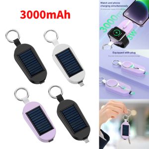Keychains 3000mAh Mini Banque d'énergie solaire sans fil portable Port de chargeur de batterie d'alimentation rapide du chargeur de batterie de batterie pour iPhone