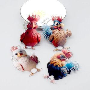 Keychains Acrylique 2D Chicken Rooster Keychain Christmas Tree Ornaments for Women Men Creative Funny Cock Animal Sac Boîte de voiture