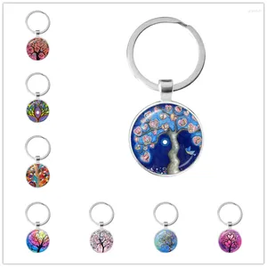 Porte-clés beauté vie colorée d'arbre amour coeurs porte-clés Art Po verre cabochon cadeau de famille bijoux porte-clés