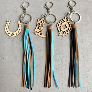 Keychains Cowgirl Boot Key Chain pour les femmes 2022 Laser Cut Southwestern Cutout Horseshoe Wood Keychain Cowboy Jewelry Gifts Wholesale