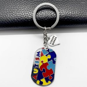 Porte-clés exquis émail couleur Puzzle autisme ruban plaque signalétique pendentif porte-clés sensibilisation à l'autisme bijoux porte-clés