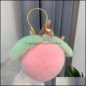 Porte-clés Accessoires de mode Fausse boule de fourrure de lapin Pompon en forme de coeur Chaîne de pêche Porte-clés Ballet Ange Fille Fourry Pompon Femme Sac Bijou