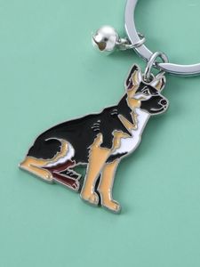 Porte-clés mode animal de compagnie berger allemand chien porte-clés pendentif animal cloche émail porte-clés femmes sac bijoux filles cadeaux