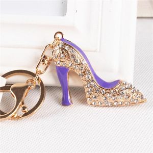 Keychains Fashion Purple Shoe High Heel mignon Crystal Pendant Purse Hands Hands Hands Ring Chain Party ACCESSOIRES FAMI