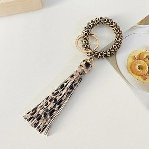 Keychains Fashion Spring Corde Ligne de téléphone Keychain Pu Leopard Imprimé Tassel Anti-Lost Key Ring Pendant Creative Creative Gift