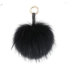 Llaveros Fluffy Real Fur Ball Llavero Puff Craft DIY Pompom Black Pom Keyring Uk Charm Mujeres Bolsa Accesorios Regalo Smal22