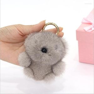 Porte-clés véritable ours porte-clés mignon animal pompon accessoire accessoire moelleux fourrure élégant cadeau 8 couleurs prix de gros