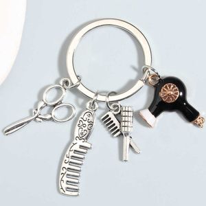 Llaveros Cadena de estilista Tijeras Peine Secador de pelo Anillo Cadenas de peluquería para mujeres Hombres DIY Joyería hecha a mano Regalos L230314