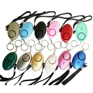 Llaveros Lanyards 130db Forma de huevo Autodefensa Alarma Llavero Colgante Personalizar Linterna Seguridad personal Llavero Encanto Coche Llavero 10 colores-1