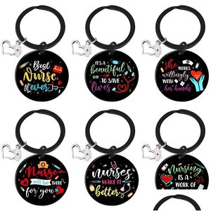 Porte-clés Longes 28Mm Colorf Infirmière Jour Noir En Acier Inoxydable Porte-clés Pendentif Cadeau Créatif Porte-clés Drop Delivery Mode Accesso Dhjit