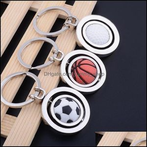 Porte-clés Longes 3D Sports Rotation Football Porte-clés Basketball Porte-clés Souvenirs Golf Pendentif Porte-clés Chaîne En Métal Cadeaux Hip Otnxd