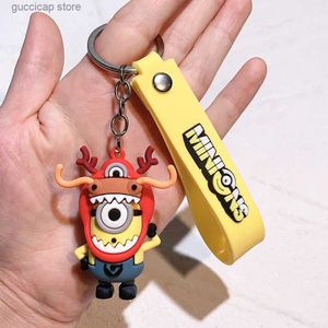 Keychains Lonyards anime Minions Keychain 12 Chinese Zodiac Series Coute Cartoon enfant jouet clé Ring Sac Sac de voiture Accessoires Clé pour femmes Cadeaux Y240316