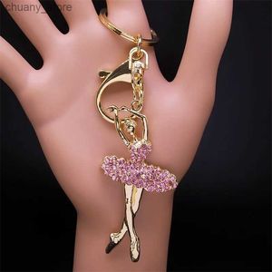 Keychains Lanyards Ballet Dancer Keychain Pink Rinestone Ballerina Key Chains Regalos de recuerdo para mujeres Regalo de joyería de chicas Llaveros K9232S01 Y240417