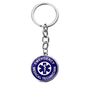 Porte-clés Longes Blue Life Star Porte-clés Diabetic Medical Emergency Alert Doctor Nurse Keychain Mtistyle Glass Cabochon Car Holde Dhcuv