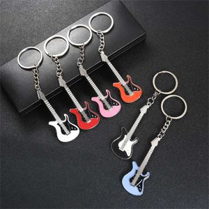 Keychins Lanyards Classic Metal Electric Guitar Keychain Mini Musical Instruments Keyrings Coste