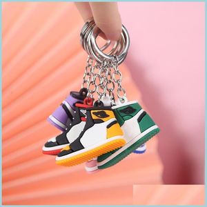 Keychains Lonyards Creative Mini PVC Sneakers Keychains For Men Women Gym Shoes Sports Chaussures Keychain Handchain Chain Basketball Shoe Key H DHEOP
