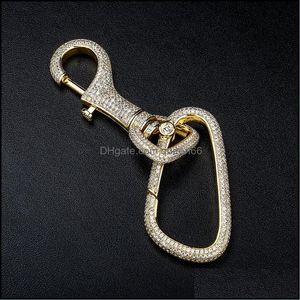 Porte-clés Longes Designer Bijoux Porte-clés Glacé Bling Diamant Porte-clés Hip Hop Bague Hommes Accessoires Or Sier Portachiavi D Dhzy0