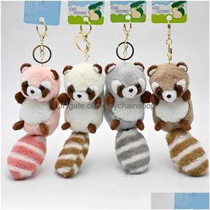 Porte-clés Longes Exquis P Clé Pendentif Mouche Rempli Raccoon Porte-clés Poupée Ornement Peluche Animal Drop Livraison Mode Accessori Dhswg