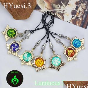 Porte-clés Lanyards Genshin Impact Vision Porte-clés lumineux 7 éléments Minuble-Side Glass Eye de Dieu Pendentif Wi Str Cosplay Drop Deli Dh3Qq